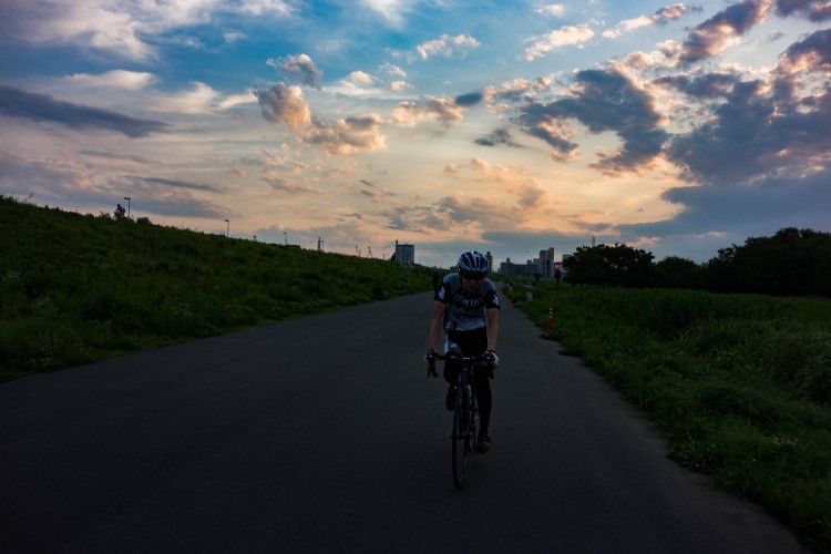 荒川サイクリングロードの夕日